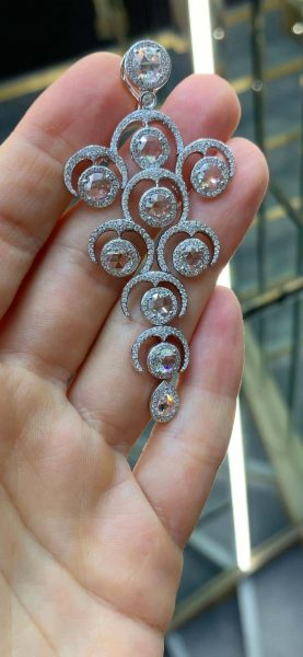 Rose Cut Diamond Grape Chandelier Drop Earrings, 9.20 carats, in 18ct white gold