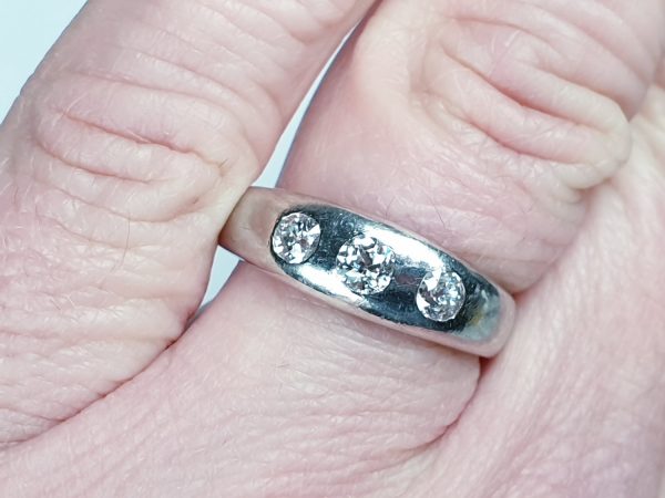 Vintage Old Cut Diamond and Platinum Three Stone Ring, 1.00 carat total