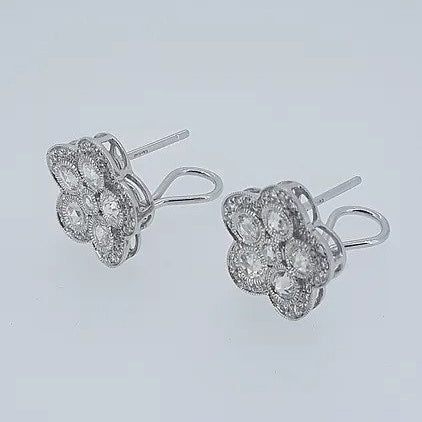 Modern Pair of Rose Cut and Brilliant Cut Diamond Floral Cluster Earrings