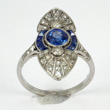 Vintage French Sapphire, Diamond and Platinum Cocktail Ring; set with 1.25cts sapphires and 0.80cts old European-cut diamonds, maker’s mark for Jean Jorens