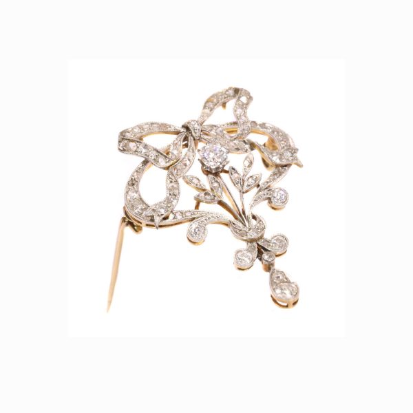 Belle Epoque Old Cut Diamond Brooch, 1.05cts, Platinum and 18ct Gold
