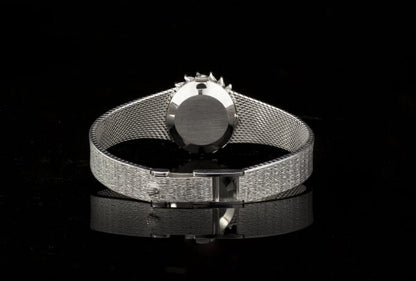 Vintage Rolex 18ct White Gold Manual Watch with Diamond Bezel; solid 18ct white gold manual winding watch with diamond decorated bezel in a sunburst design, Circa 1980s