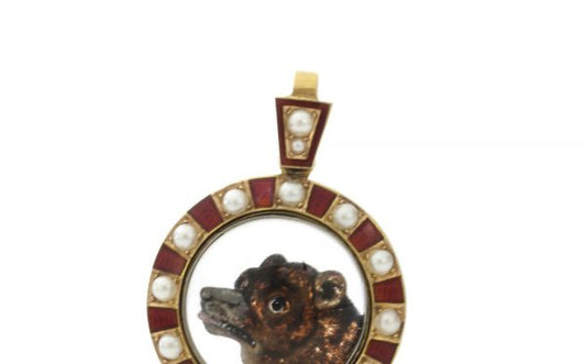 Antique Victorian Essex Crystal, Pearl and Enamel Bear Pendant