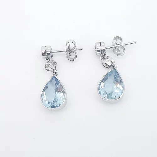 Pear Shaped Aquamarine and Diamond Drop Earrings, 4.00 carats