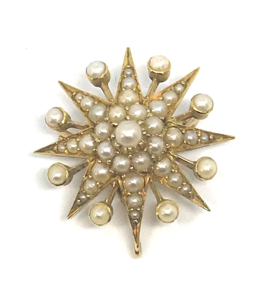 Antique Victorian Edwardian Seed Pearl Necklace & Brooch