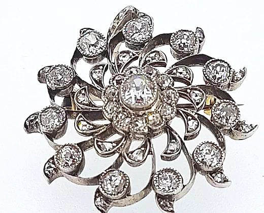 Antique Victorian Diamond Brooch / Pendant, 4.00 carats, Silver and Gold