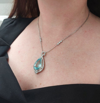 15.5ct Pear Cut Aquamarine and Diamond Cluster Pendant