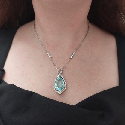 15.5ct Pear Cut Aquamarine and Diamond Cluster Pendant