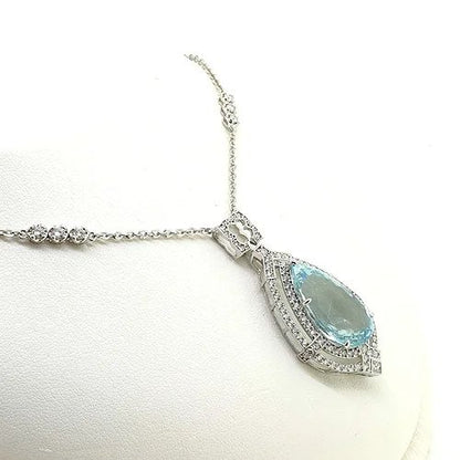 15.50ct Pear Cut Aquamarine and Double Diamond Halo Cluster Pendant