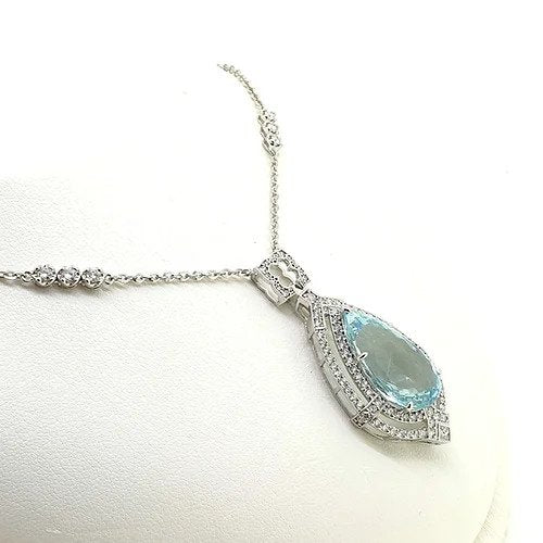 15.50ct Pear Cut Aquamarine and Double Diamond Halo Cluster Pendant