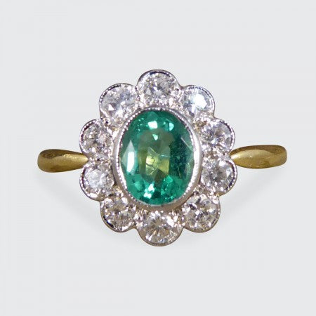 0.65ct Emerald and Diamond Floral Cluster Ring in 18ct Gold