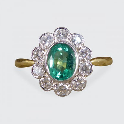 0.65ct Emerald and Diamond Floral Cluster Ring in 18ct Gold