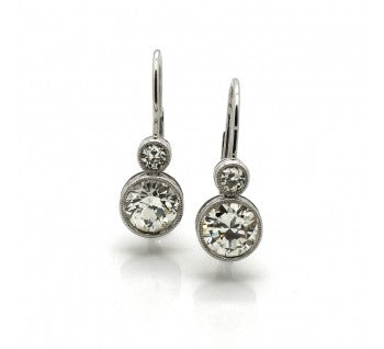 Diamond and Platinum Drop Earrings, 2.47 carat total