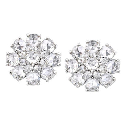 Rose Cut Diamond Flower Stud Earrings, 5.83 carat total, 18ct White Gold