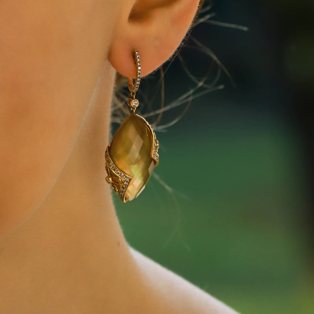 Lemon Quartz and Diamond Drop Earrings