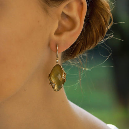 Lemon Quartz and Diamond Drop Earrings