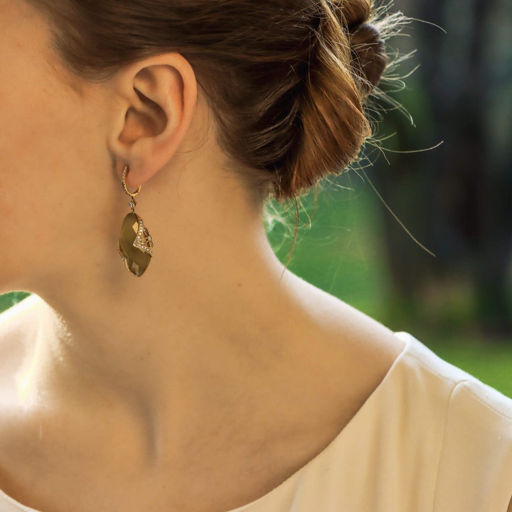 Lemon Quartz and Diamond Drop Earrings