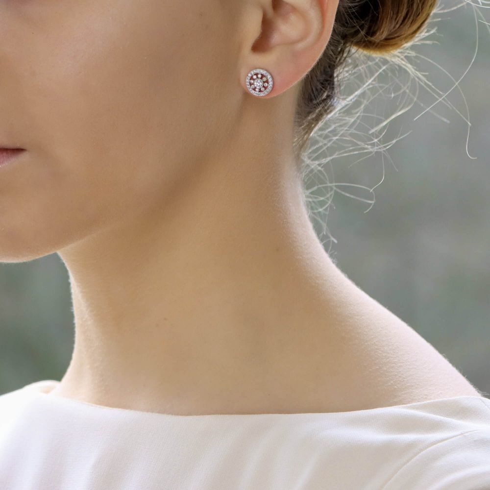 Openwork Diamond Circlet Cluster Earrings in 18ct White Gold