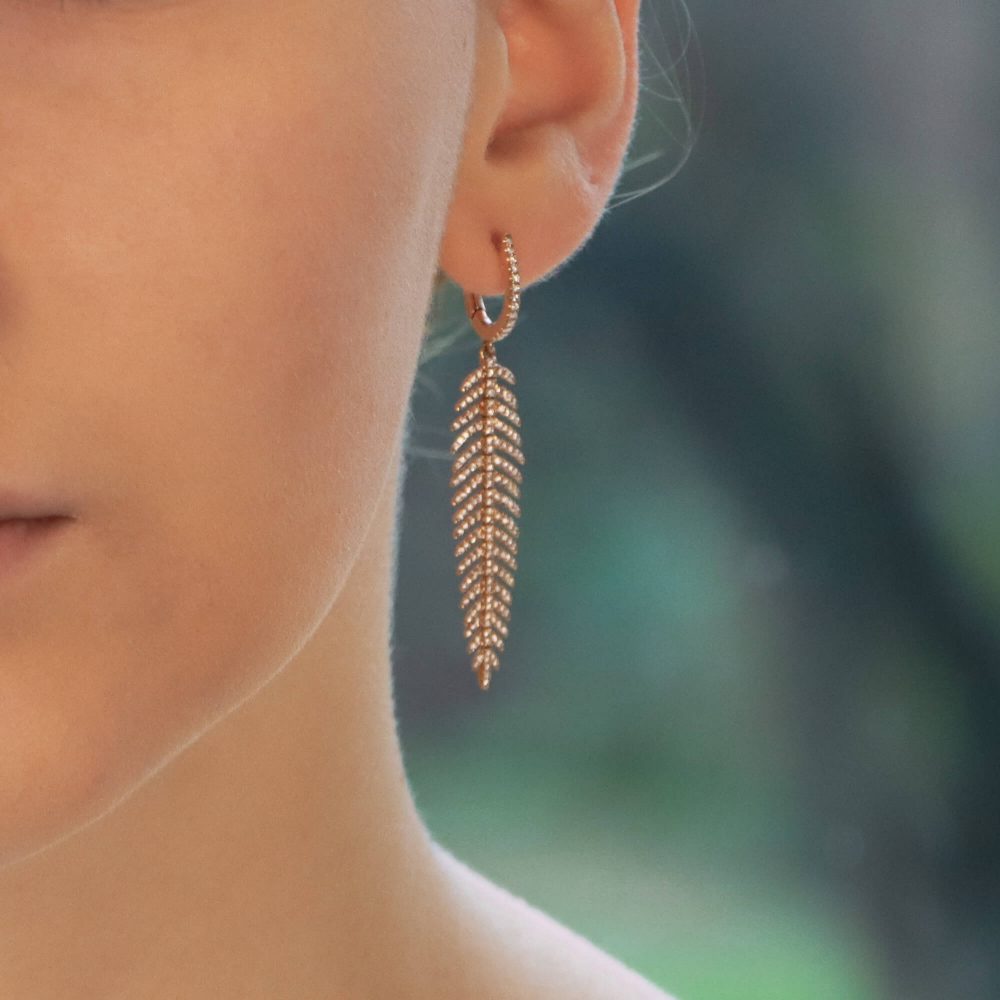 Articulated Diamond Feather Drop Earrings in 18ct Rose Gold