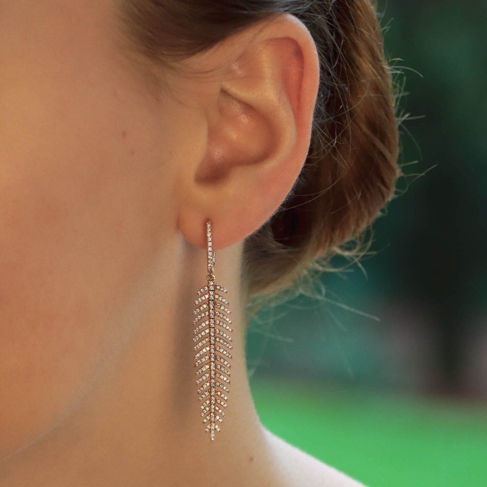 Articulated Diamond Feather Drop Earrings in 18ct Rose Gold