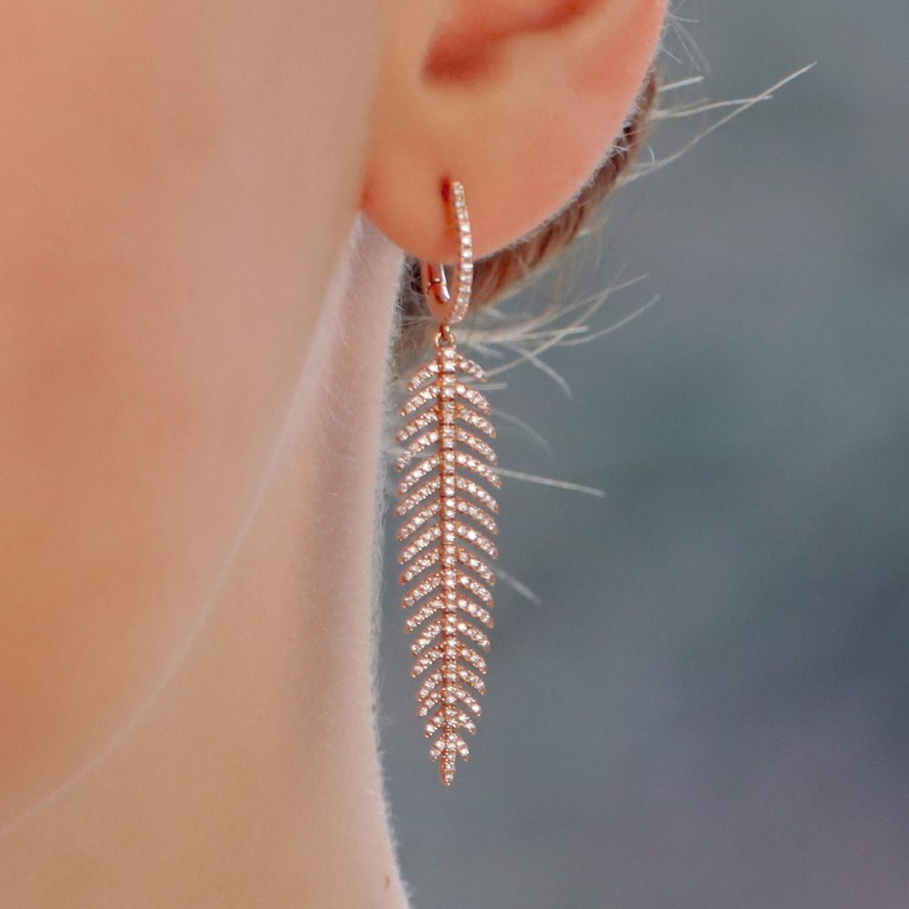 Articulated Diamond Feather Drop Earrings in 18ct Rose Gold