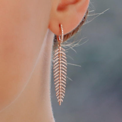 Articulated Diamond Feather Drop Earrings in 18ct Rose Gold