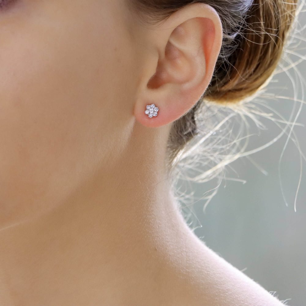 0.48ct Diamond Floral Cluster Stud Earrings in 18ct White Gold