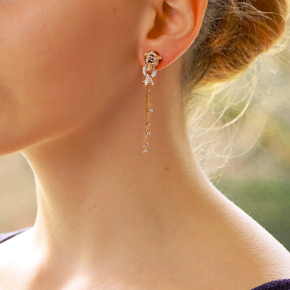 Diamond, Enamel and Ruby Tigers Head Drop Earrings