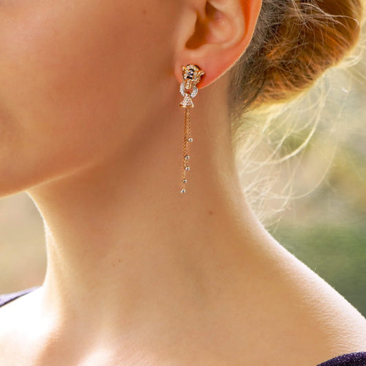 Diamond, Enamel and Ruby Tigers Head Drop Earrings