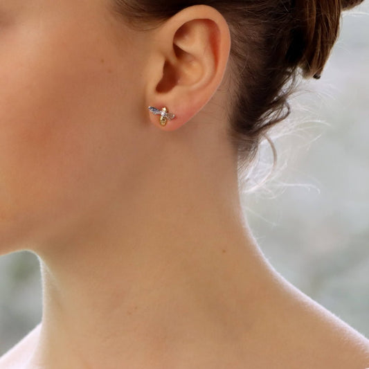 Diamond Set Gold Bee Stud Earrings