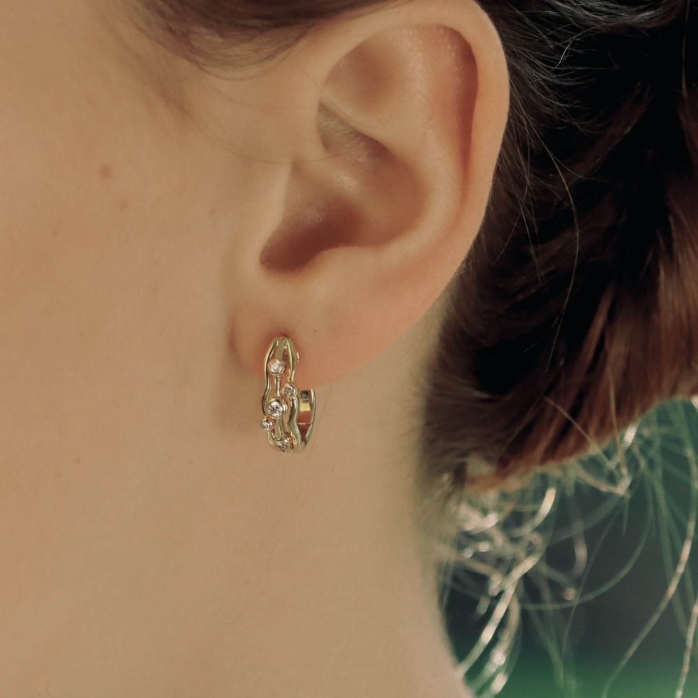 Diamond Bubble Huggy Hoop Earrings in 18ct Yellow Gold