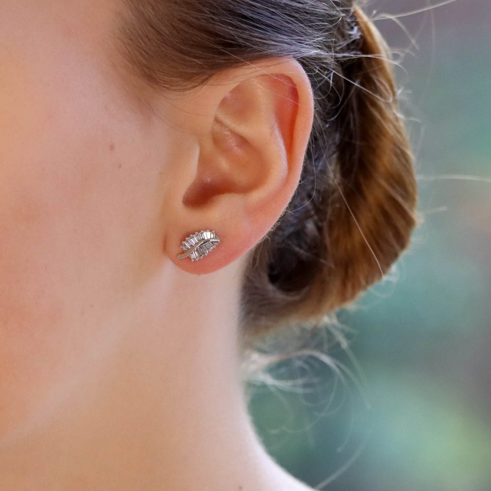 0.45ct Baguette Cut Diamond Leaf Stud Earrings in 18ct White Gold