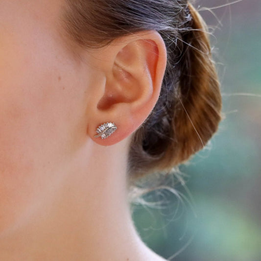 0.45ct Baguette Cut Diamond Leaf Stud Earrings in 18ct White Gold
