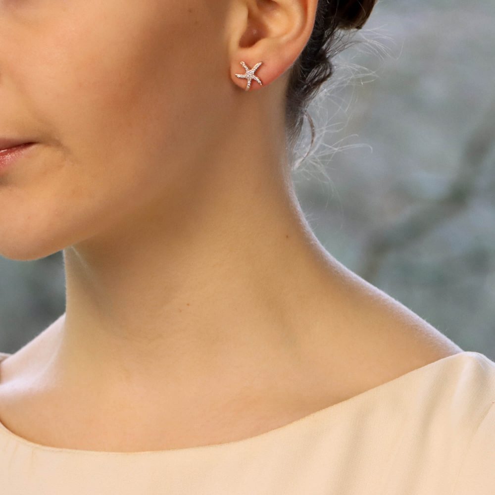 Diamond Starfish Stud Earrings in 18ct Rose Gold