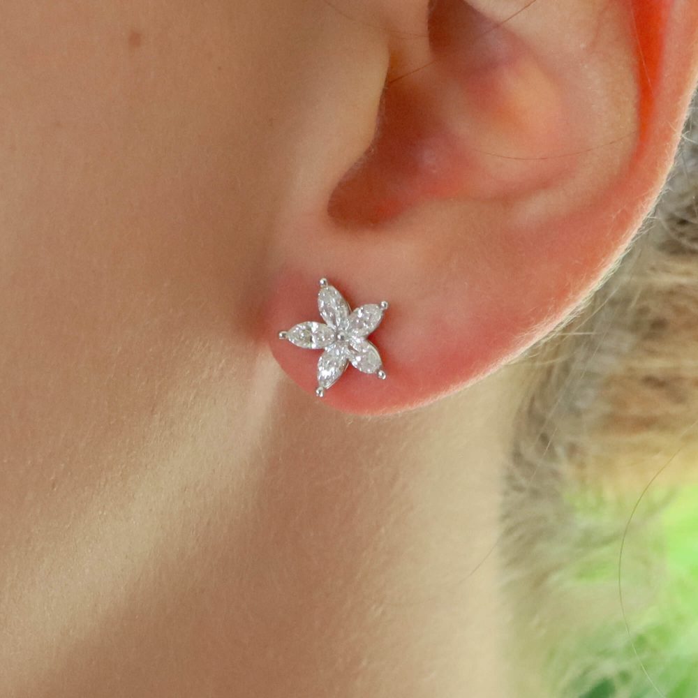0.90ct Marquise Cut Diamond Floral Stud Earrings