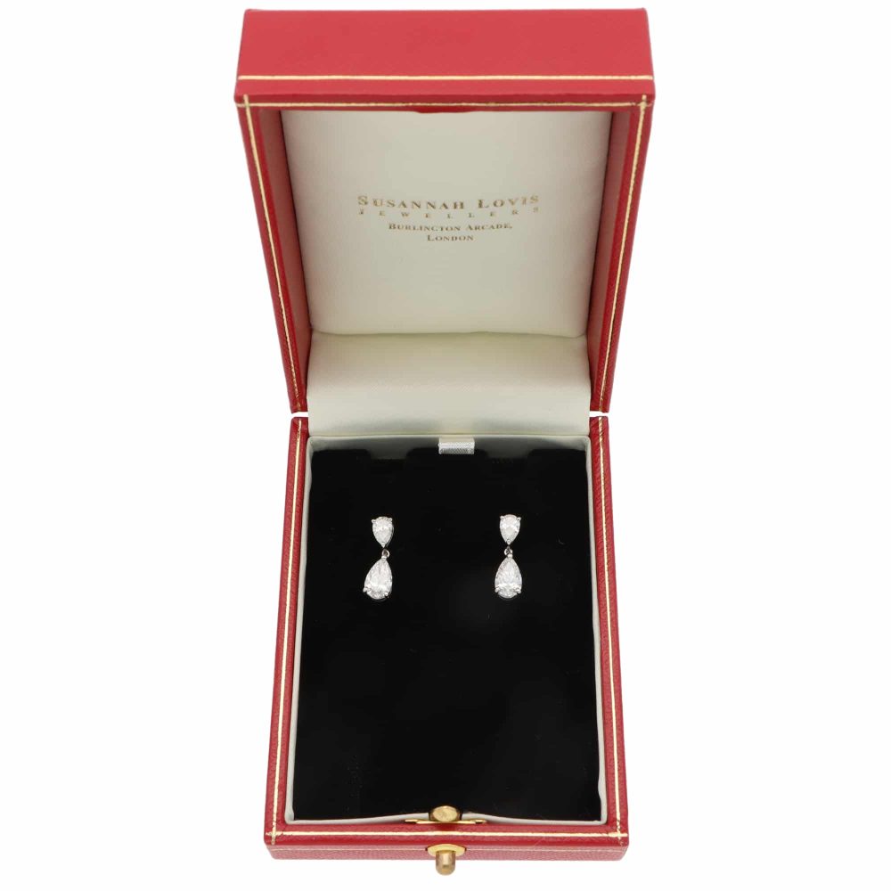 Contemporary Diamond Drop Earrings In Platinum