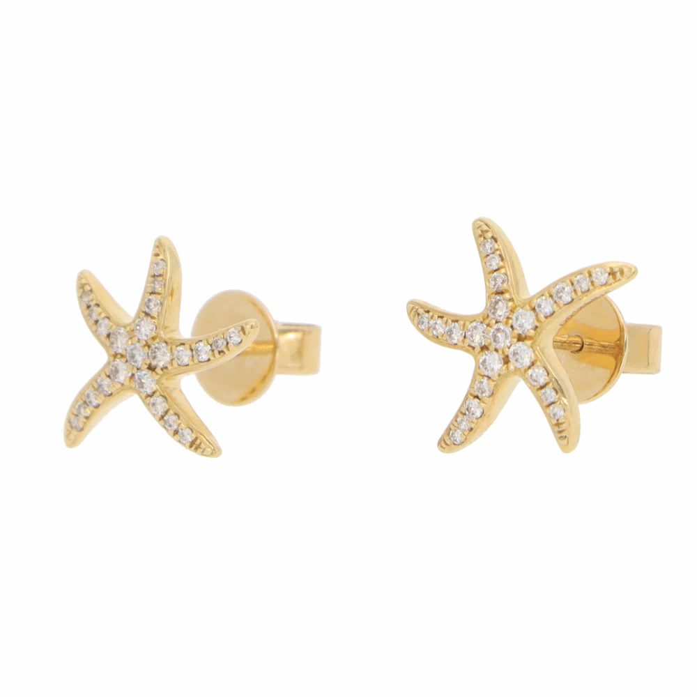 Modern Diamond Starfish Stud Earrings in Yellow Gold