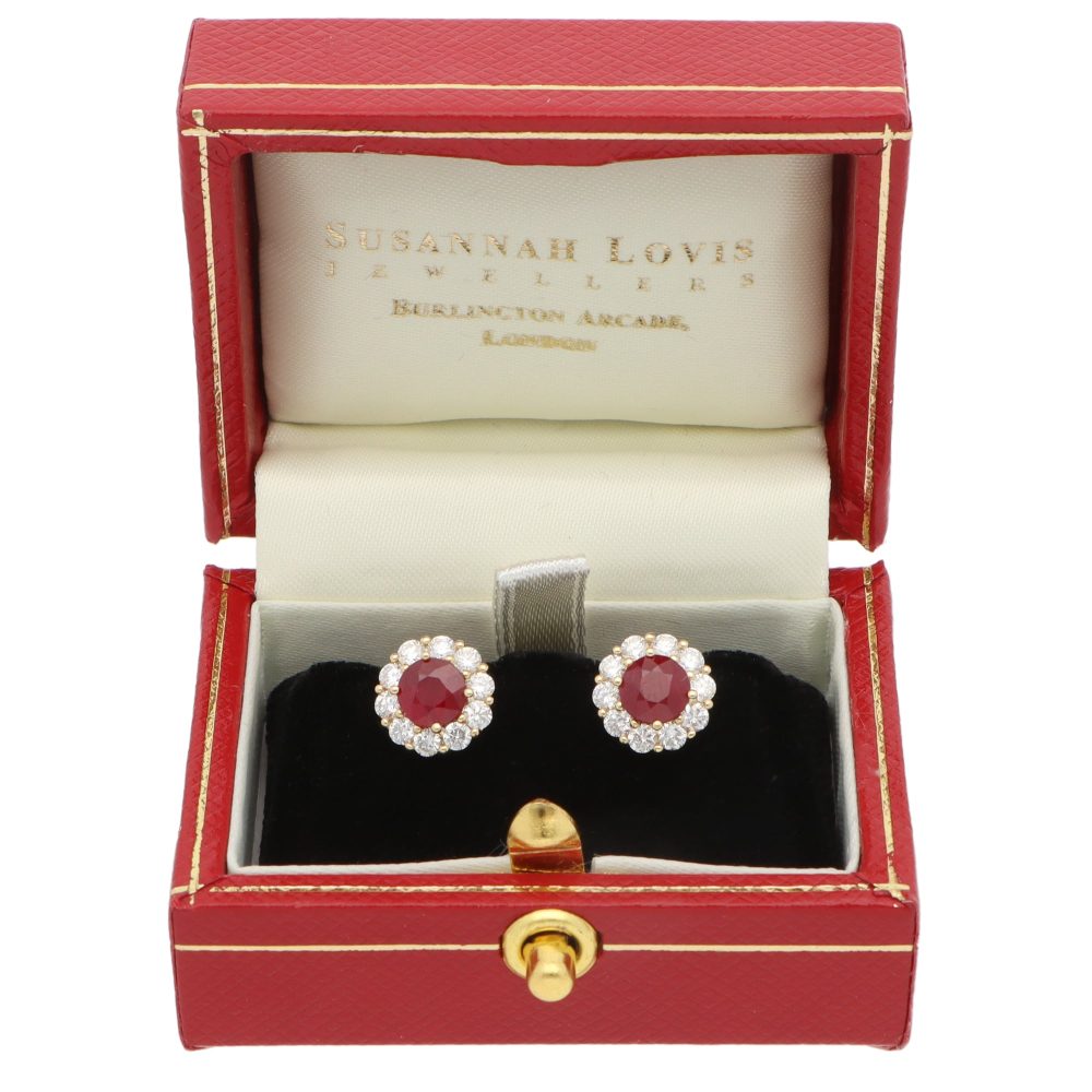 Ruby and diamond earrings in gold.