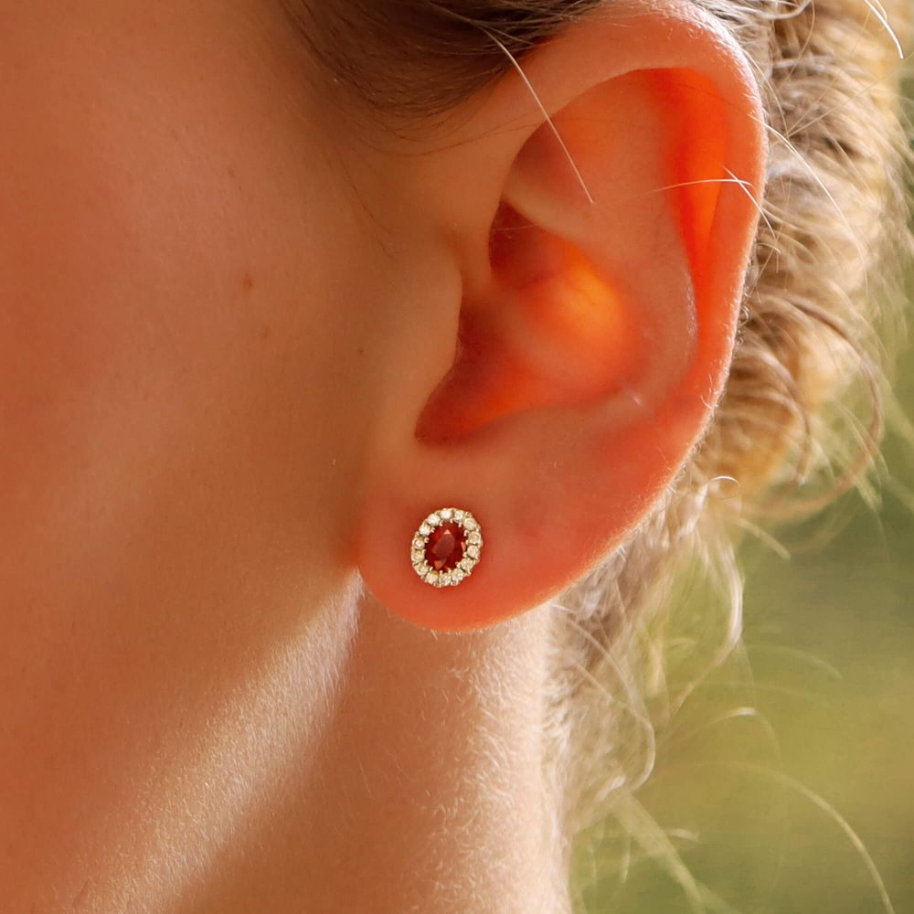 1.26ct Ruby and Diamond Oval Cluster Stud Earrings
