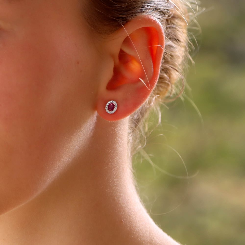 1.26ct Ruby and Diamond Oval Cluster Stud Earrings