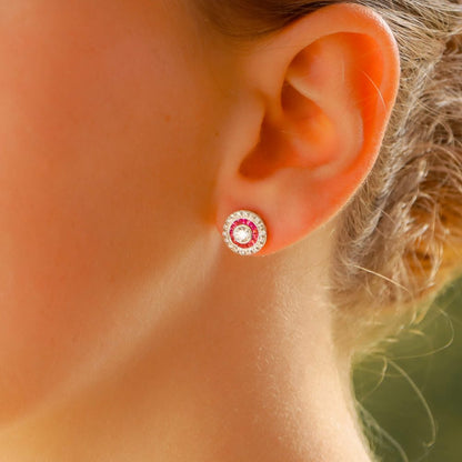 Diamond and Ruby Cluster Target Stud Earrings