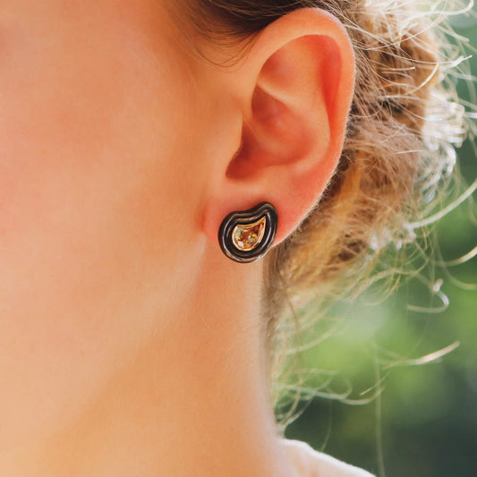 Vintage Poiray Blue and Yellow Sapphire Clip On Earrings