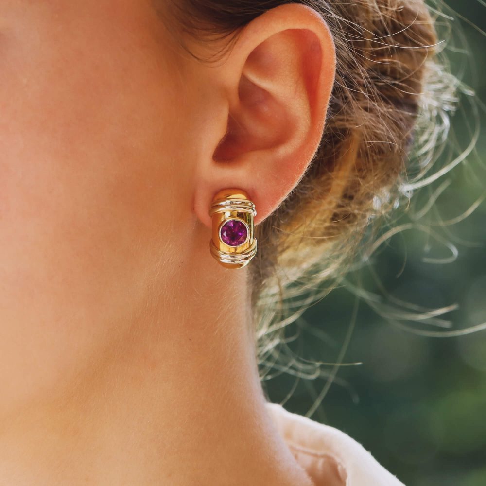 Vintage Poiray Pink and Orange Sapphire Clip On Earrings