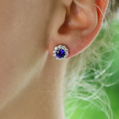 2.10ct Sapphire and Diamond Round Cluster Stud Earrings