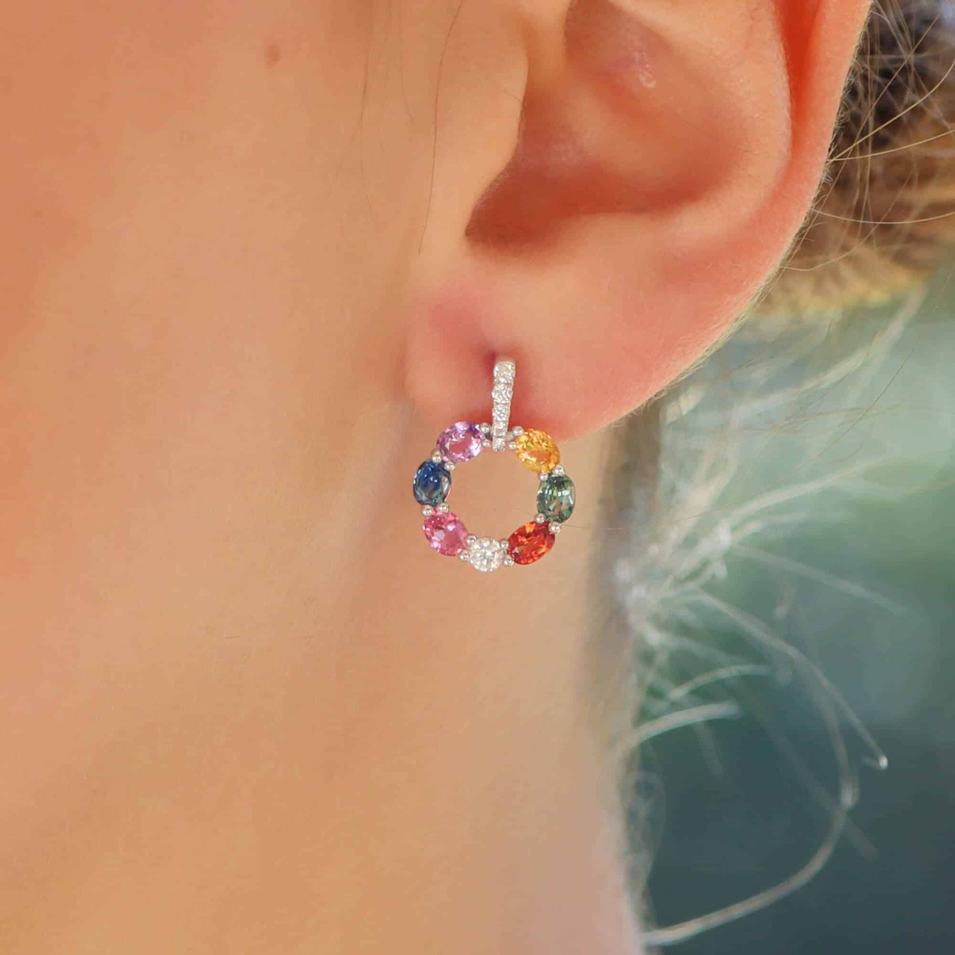 Rainbow Sapphire and Diamond Drop Earrings