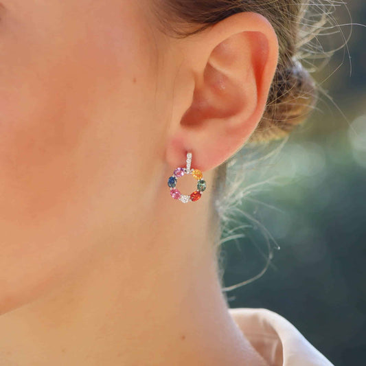 Rainbow Sapphire and Diamond Drop Earrings