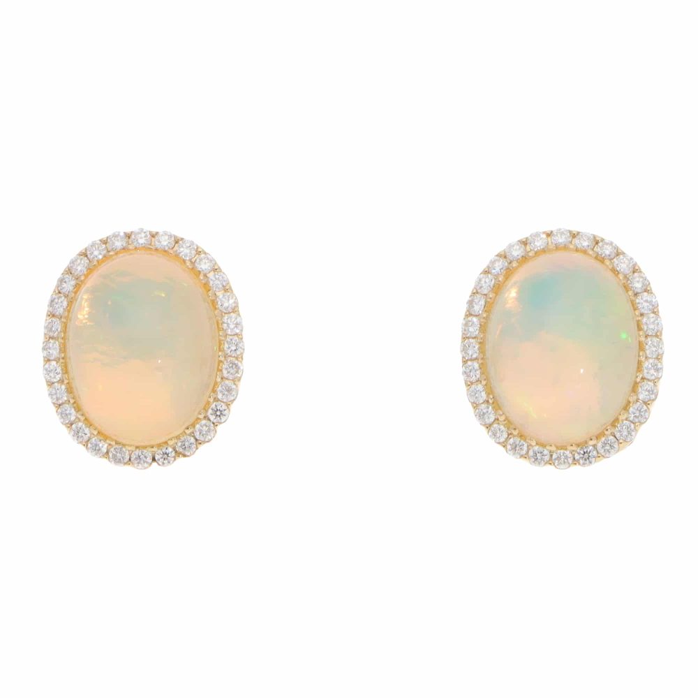 Opal and diamond stud earrings in gold.