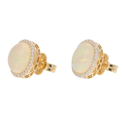 Opal and diamond stud earrings in gold.
