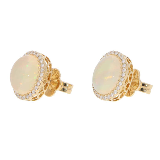 Opal and diamond stud earrings in gold.