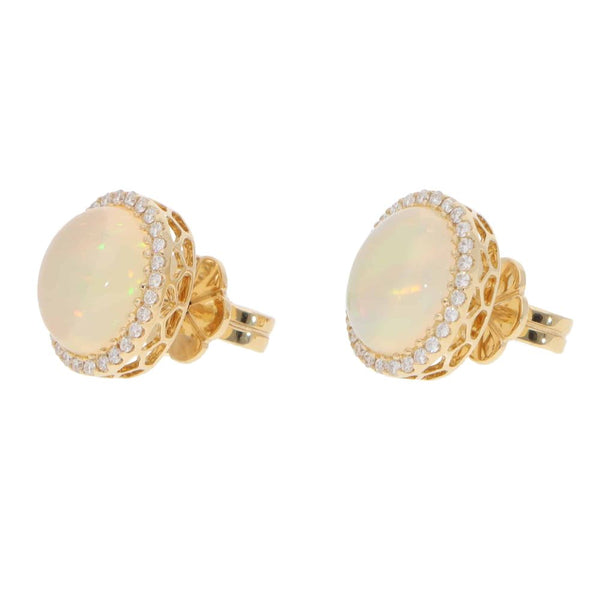 Opal and diamond stud earrings in gold.